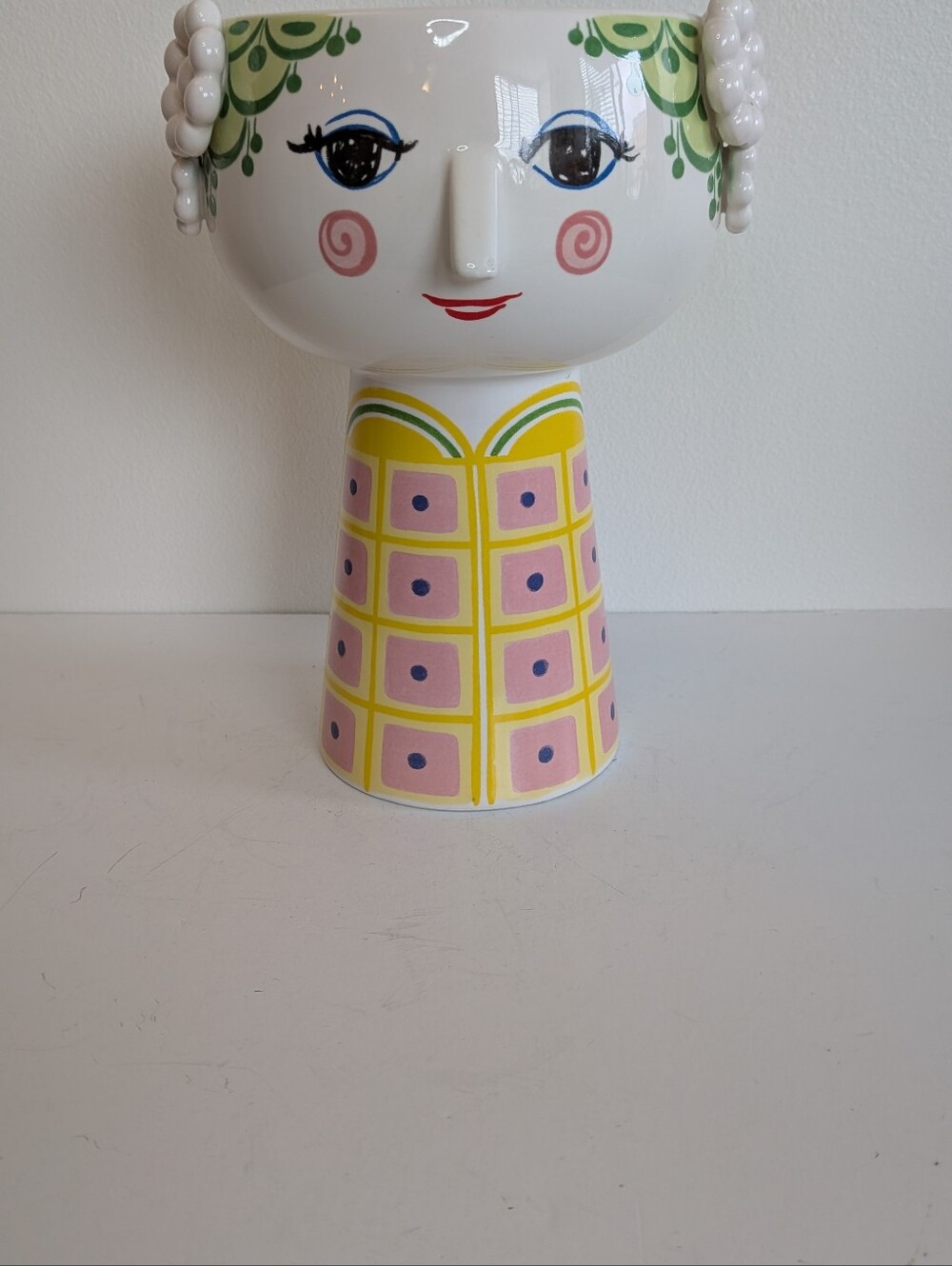 Bjørn Wiinblad Eva Vase whimsical woman's face textured hair decals - Picture 3 of 9